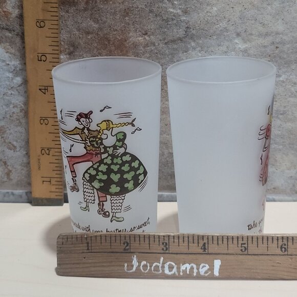 Vintage Square Dance Highball Federal Frosted Glass Tumblers Set of 2 - Picture 8 of 10